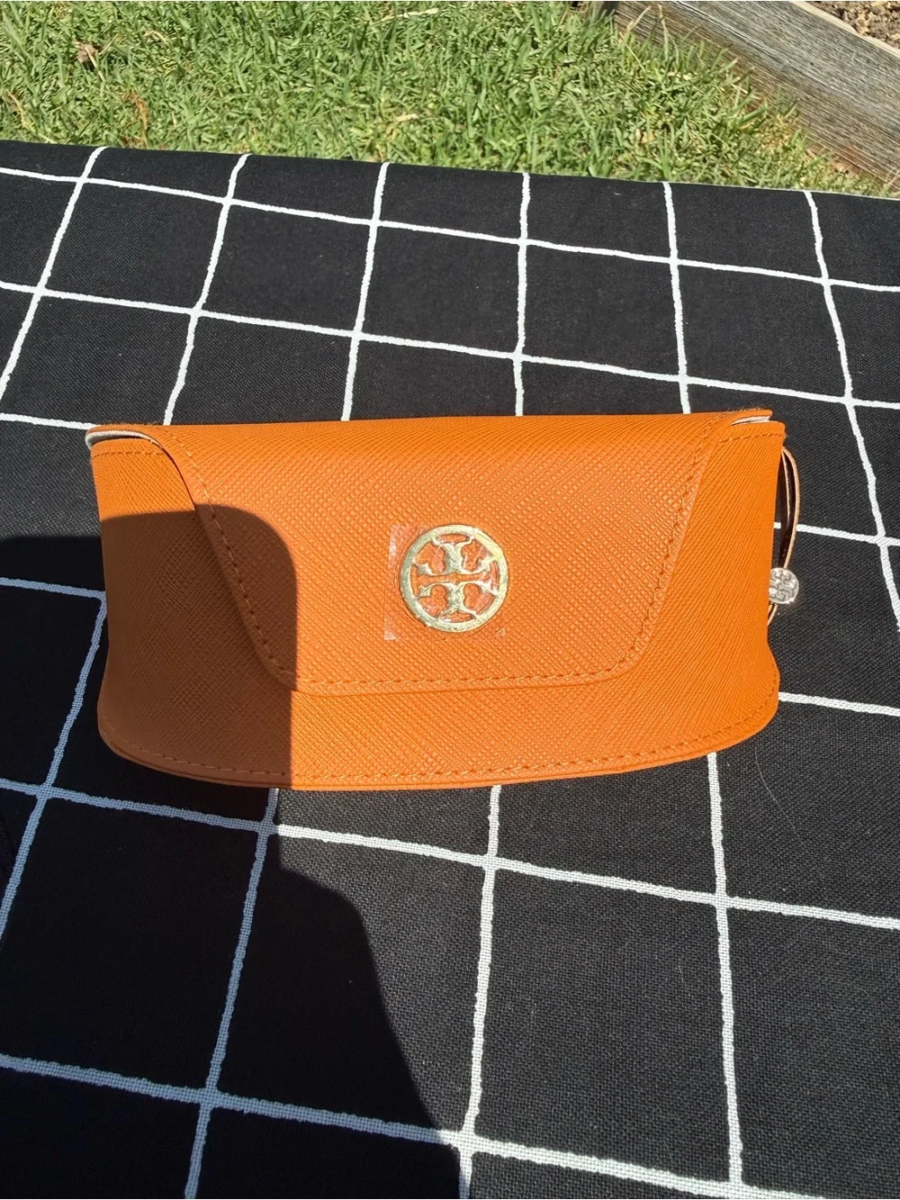 Tory Burch Orange Leather Logo Eyeglass Case